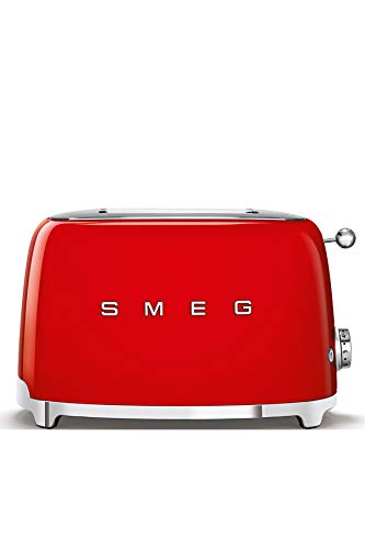 Smeg, 2x2 TSF01RDEU -Toaster, 2 slots for 2 slices, 6 gold plating levels, heating function, defrost and bagel function, collection drawer, 950W, red on sale